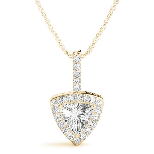 Yellow gold Halo Trillion Prong Pendant