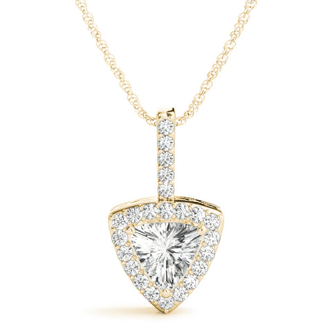 Yellow gold Halo Trillion Prong Pendant