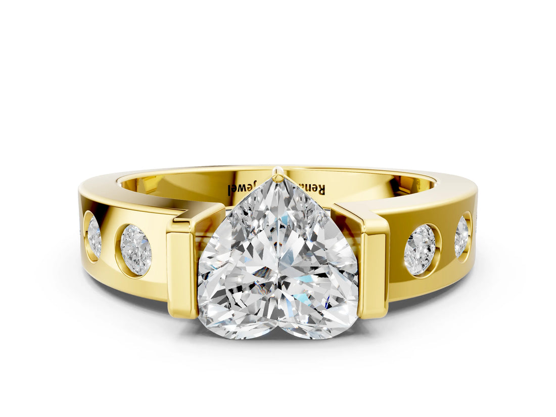 Yellow gold Heart Brilliant Channel-Set Diamond Ring with Bezel Prong Setting_6