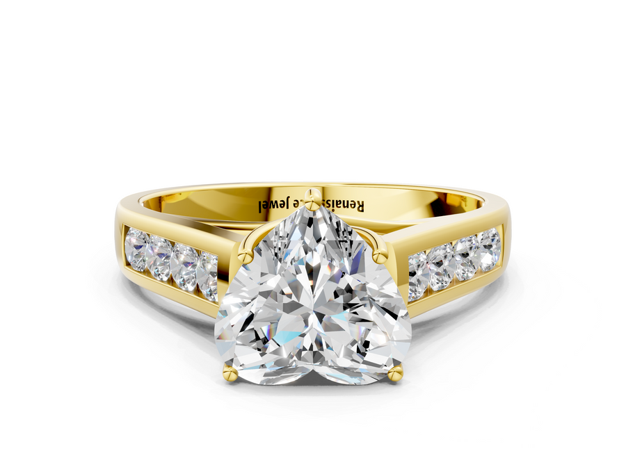 Yellow gold Heart Brilliant Channel-Set Solitaire Ring with Four-Prong Setting