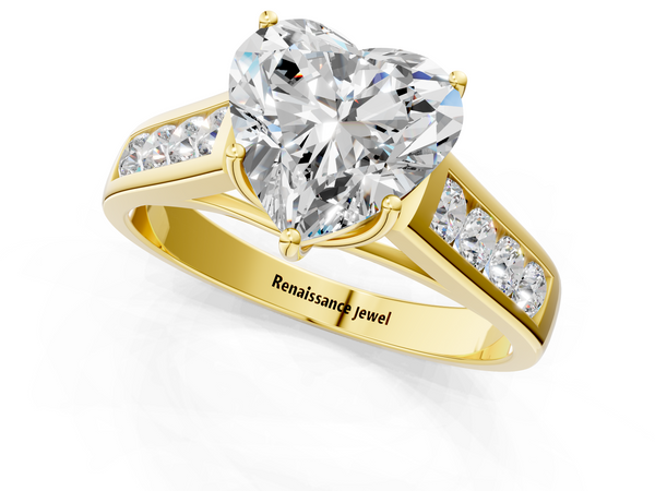 Yellow gold Heart Brilliant Channel-Set Solitaire Ring with Four-Prong Setting