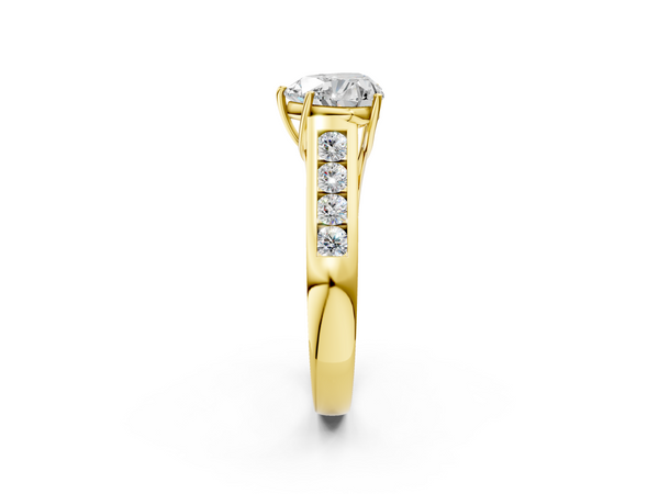 Yellow gold Heart Brilliant Channel-Set Solitaire Ring with Four-Prong Setting