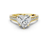 Yellow gold Heart Brilliant Cut Diamond Engagement Ring with Pavé Band and Four-Prong Setting_62