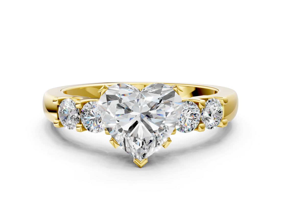 Yellow gold Heart Brilliant Cut Diamond Five-Stone Prong Set Engagement Ring with Channel Band_23