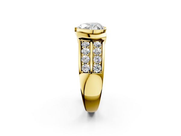 Yellow gold Heart Brilliant Diamond Channel Set Wide Band Ring with Bezel Setting