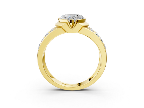 Yellow gold Heart Brilliant Diamond Channel Set Wide Band Ring with Bezel Setting