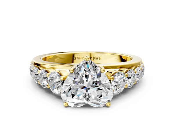 Yellow gold Heart Brilliant Diamond Pavé Band with Six-Prong Setting