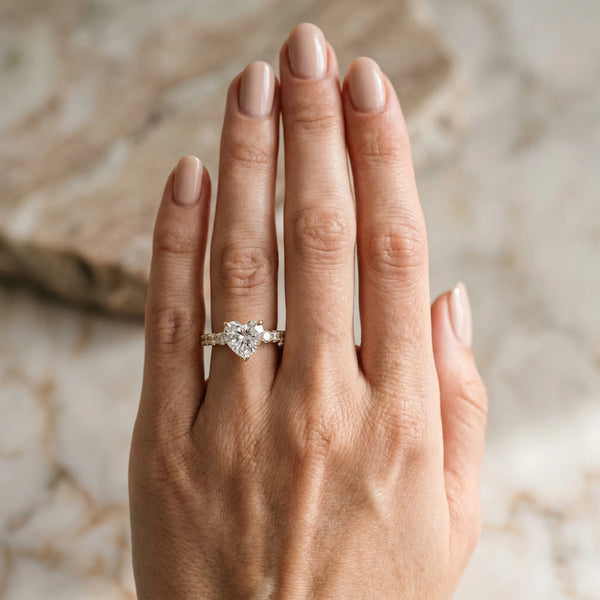 Yellow gold Heart Brilliant Diamond Pavé Band with Six-Prong Setting