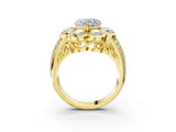 Yellow gold Heart Brilliant Flower Halo Diamond Split Shank Ring_108