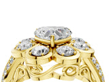 Yellow gold Heart Brilliant Flower Halo Diamond Split Shank Ring_109