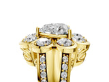 Yellow gold Heart Brilliant Flower Halo Diamond Split Shank Ring_110