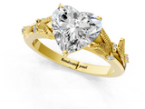 Yellow gold Heart Brilliant Solitaire with Leaf Motif Band and Four-Prong Setting_75