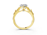 Yellow gold Heart Brilliant Solitaire with Leaf Motif Band and Four-Prong Setting_77