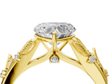 Yellow gold Heart Brilliant Solitaire with Leaf Motif Band and Four-Prong Setting_78