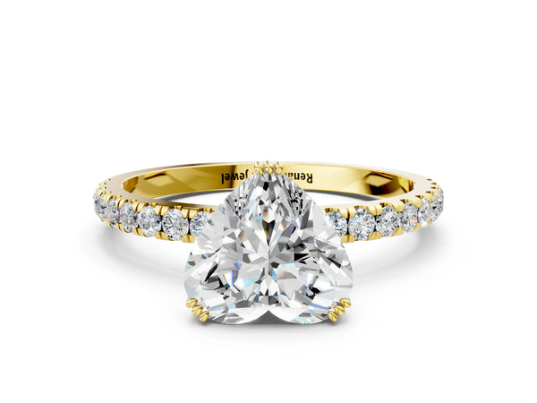 Yellow gold Heart Brilliant Solitaire with Pavé Band and Claw Prong Setting