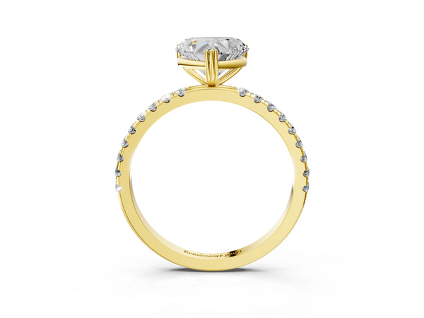 Yellow gold Heart Brilliant Solitaire with Pavé Band and Claw Prong Setting