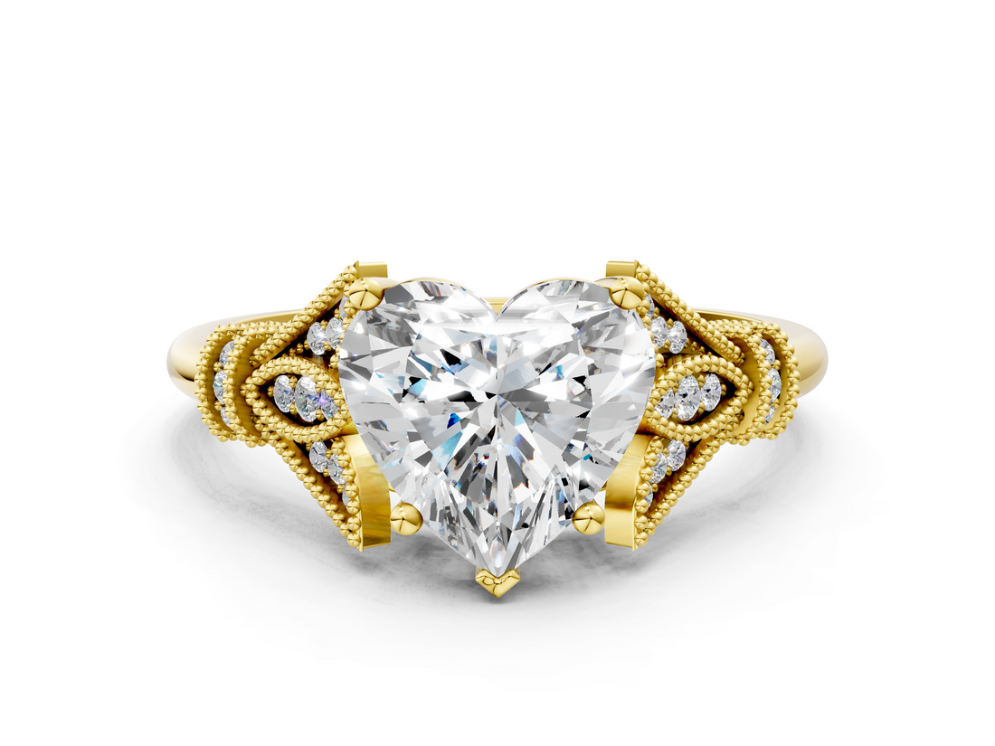 Yellow gold Heart Brilliant Solitaire with Pave Band and Four-Prong Setting_20