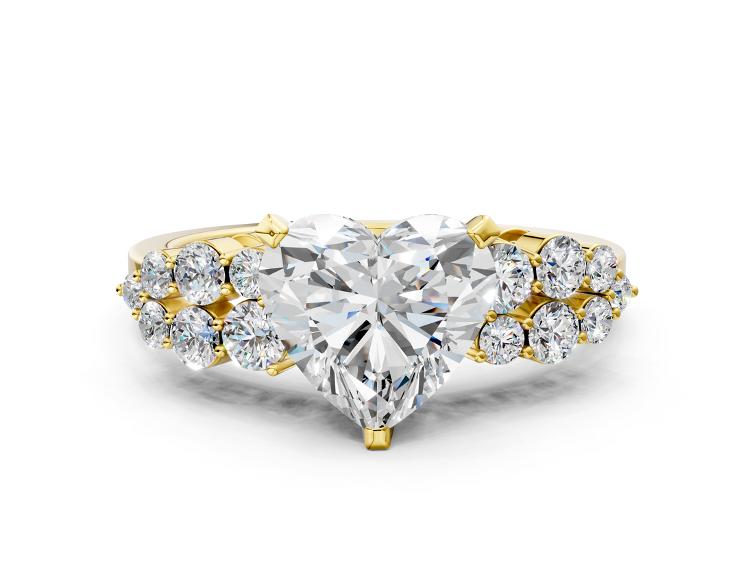 Yellow gold Heart Cluster Diamond Engagement Ring with Pavé Band and Four-Prong Setting_65