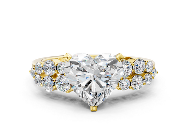 Yellow gold Heart Cluster Diamond Engagement Ring with Pavé Band and Four-Prong Setting