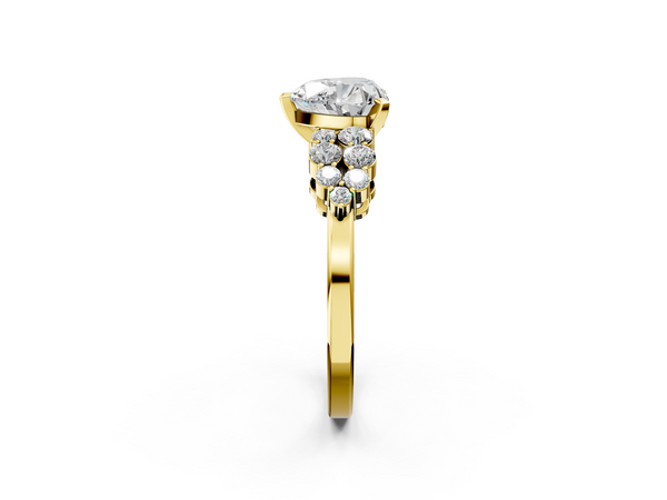 Yellow gold Heart Cluster Diamond Engagement Ring with Pavé Band and Four-Prong Setting