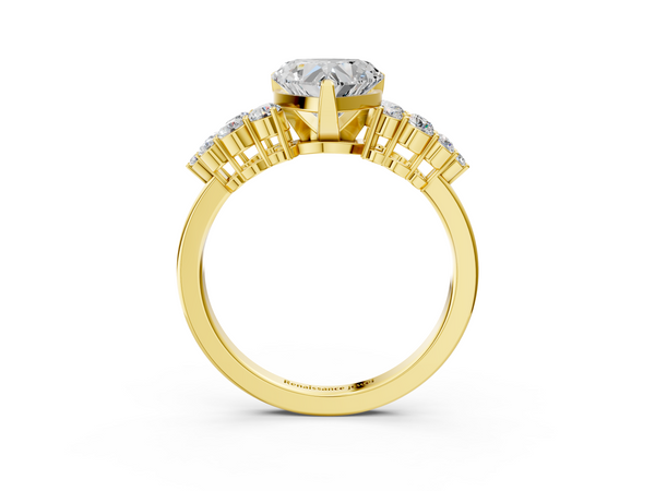Yellow gold Heart Cluster Diamond Engagement Ring with Pavé Band and Four-Prong Setting
