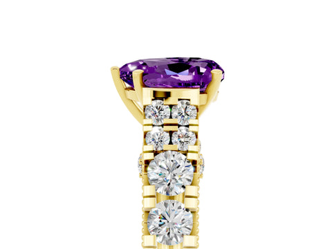 Yellow gold Heart Cut Amethyst Classic Solitaire Ring with Pavé Band and Four-Prong Setting_5