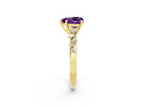 Yellow gold Heart Cut Amethyst Cluster Side Stone Solitaire Ring with Prong Setting_26
