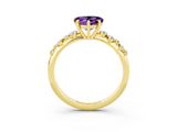 Yellow gold Heart Cut Amethyst Cluster Side Stone Solitaire Ring with Prong Setting_27