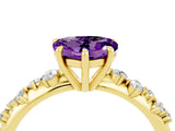 Yellow gold Heart Cut Amethyst Cluster Side Stone Solitaire Ring with Prong Setting_28