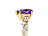 Yellow gold Heart Cut Amethyst Cluster Side Stone Solitaire Ring with Prong Setting_29