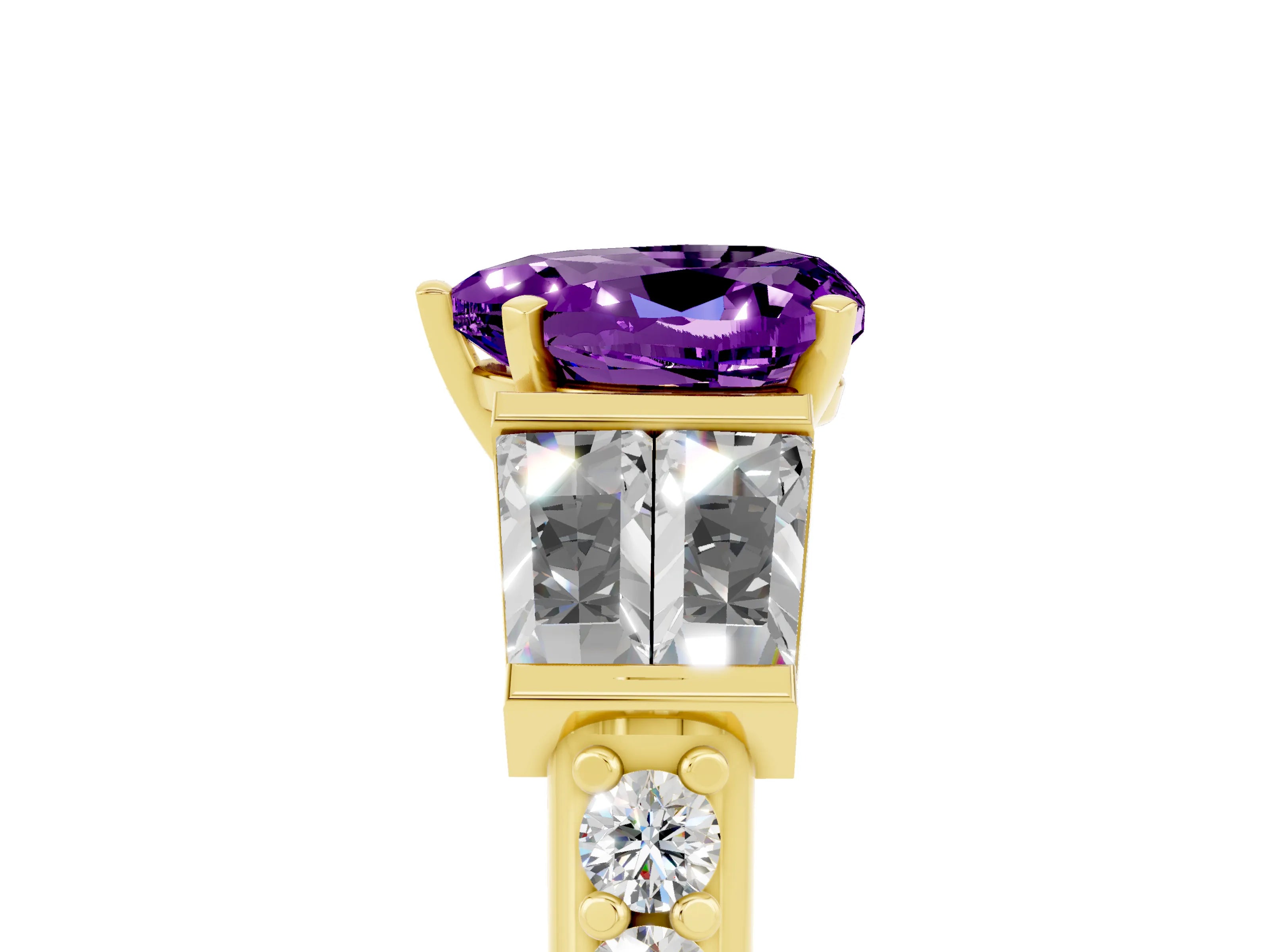 Yellow gold Heart Cut Amethyst Engagement Ring with Baguette Side Stones and Channel Set Band_5