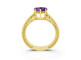 Yellow gold Heart Cut Amethyst Engagement Ring with Milgrain Channel Set Band and Prong Setting_3