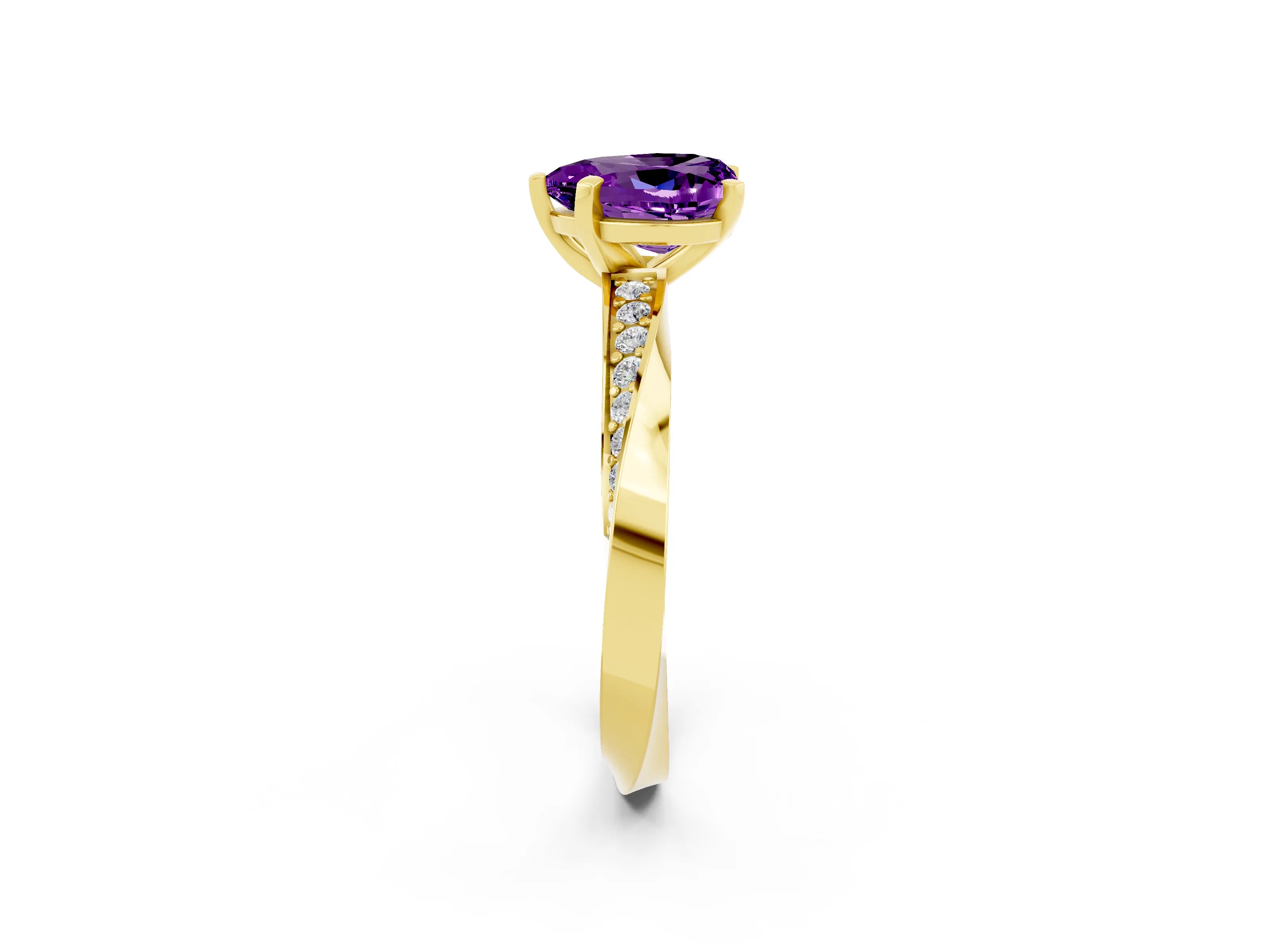 Yellow gold Heart Cut Amethyst Engagement Ring with Side Stone Accents and Four-Prong Setting_26