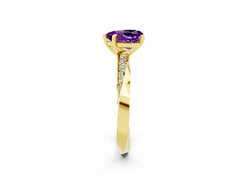 Yellow gold Heart Cut Amethyst Engagement Ring with Side Stone Accents and Four-Prong Setting_26