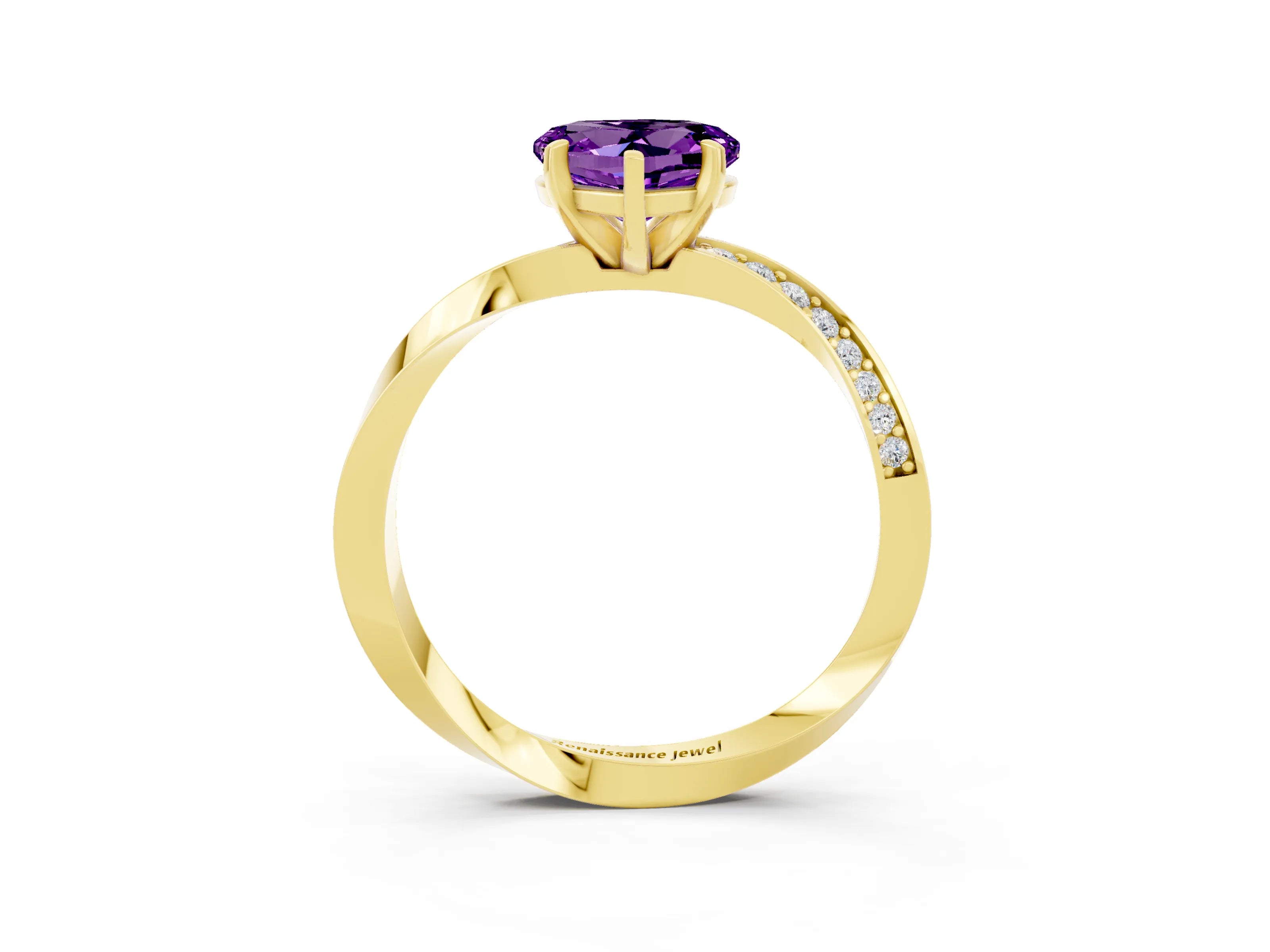 Yellow gold Heart Cut Amethyst Engagement Ring with Side Stone Accents and Four-Prong Setting_27