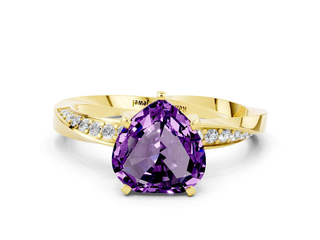 Yellow gold Heart Cut Amethyst Engagement Ring with Side Stone Accents and Four-Prong Setting_60