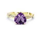 Yellow gold Heart Cut Amethyst Engagement Ring with Side Stone Accents and Four-Prong Setting_60