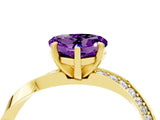 Yellow gold Heart Cut Amethyst Engagement Ring with Side Stone Accents and Four-Prong Setting_64