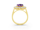 Yellow gold Heart Cut Amethyst Floral Double Halo Engagement Ring with Prong Setting_63