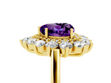 Yellow gold Heart Cut Amethyst Floral Double Halo Engagement Ring with Prong Setting_65