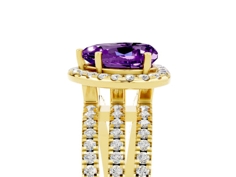 Yellow gold Heart Cut Amethyst Halo Engagement Ring with Split Shank and Four-Prong Setting_5