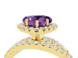 Yellow gold Heart Cut Amethyst Halo Ring with Round Split Shank and Prong Setting_52