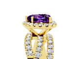 Yellow gold Heart Cut Amethyst Halo Ring with Round Split Shank and Prong Setting_53