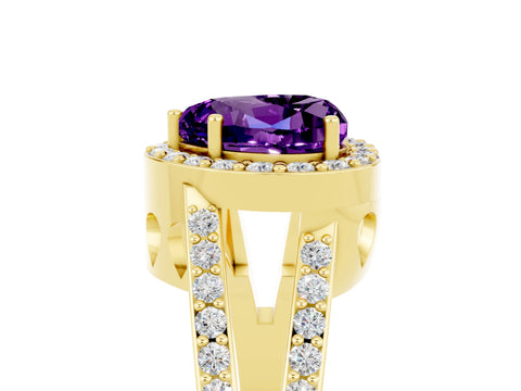 Yellow gold Heart Cut Amethyst Halo Ring with Split Shank U-Prong Band and Four-Prong Setting_5