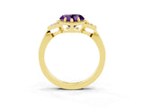 Yellow gold Heart Cut Amethyst Halo Ring with Tapered Band and Four-Prong Setting_3