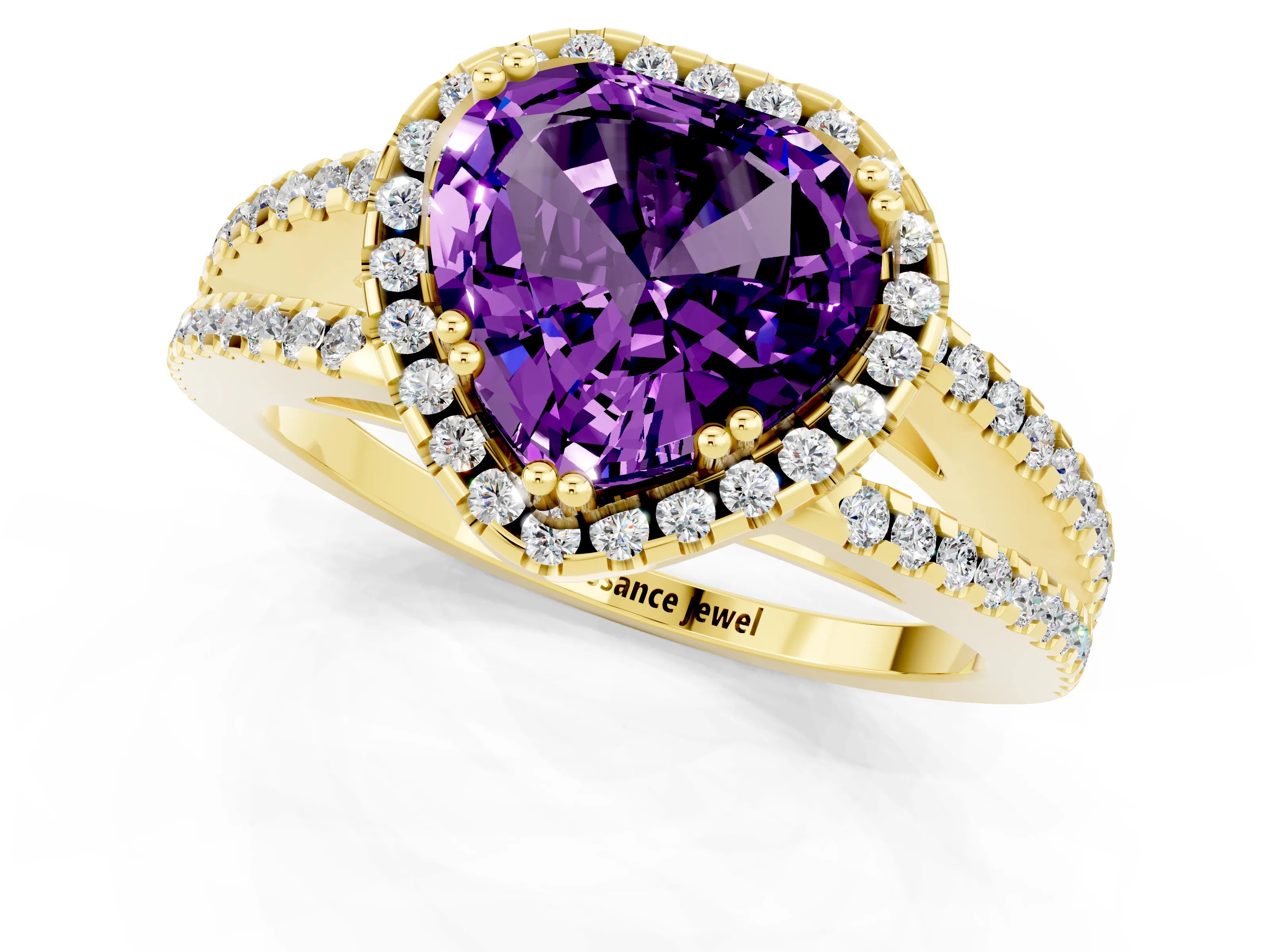 Yellow gold Heart Cut Amethyst Halo Split Shank Engagement Ring_13