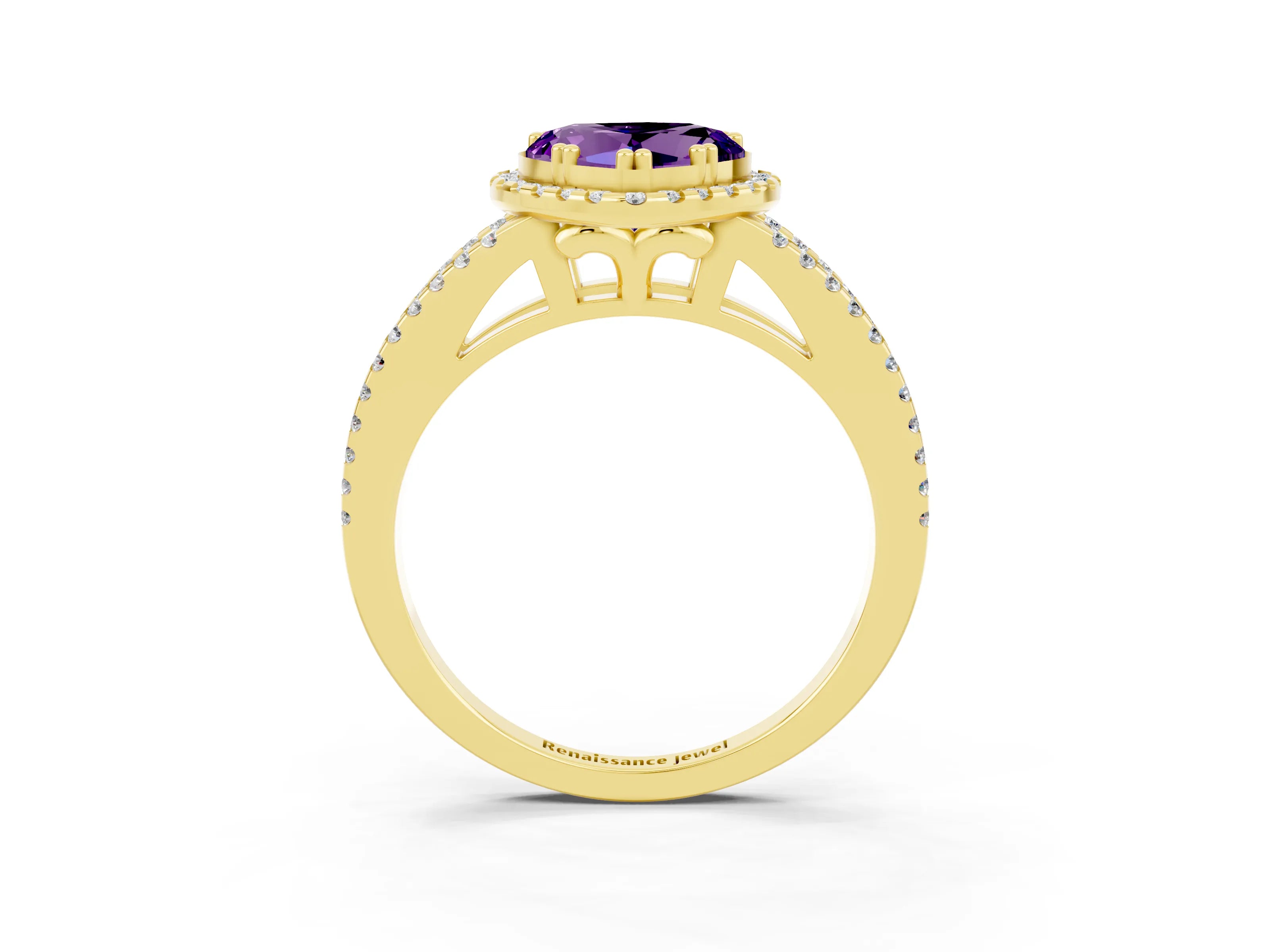 Yellow gold Heart Cut Amethyst Halo Split Shank Engagement Ring_15