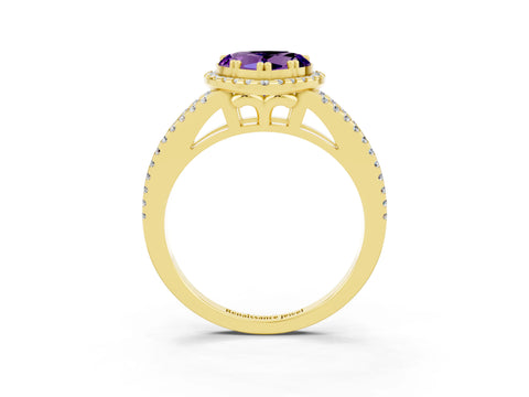 Yellow gold Heart Cut Amethyst Halo Split Shank Engagement Ring_15