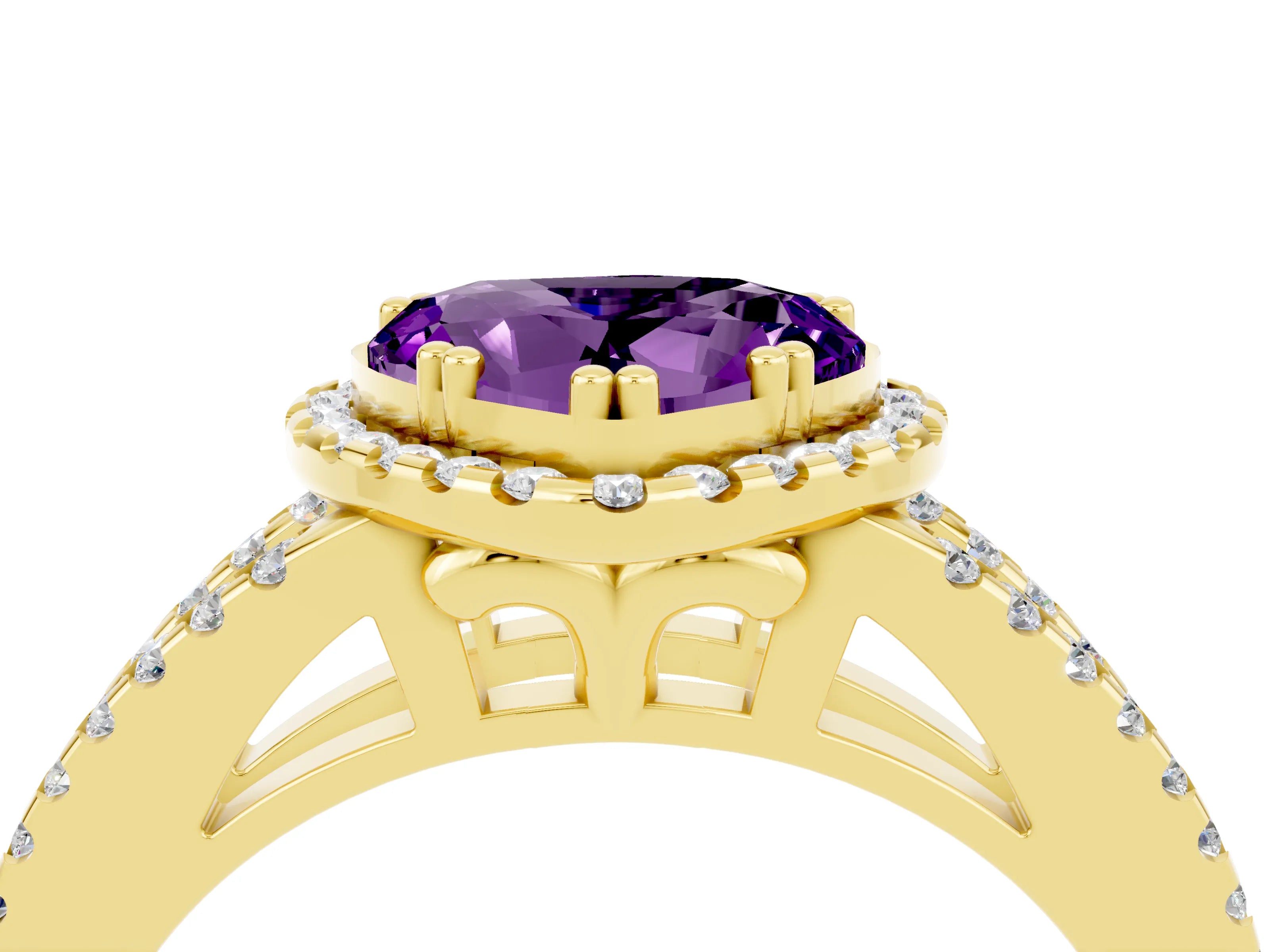 Yellow gold Heart Cut Amethyst Halo Split Shank Engagement Ring_16