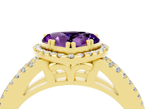 Yellow gold Heart Cut Amethyst Halo Split Shank Engagement Ring_16